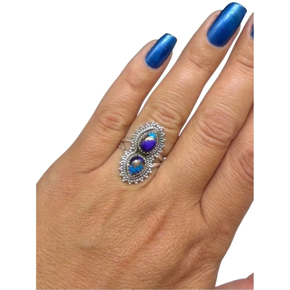 Kingman Purple Copper Turquoise Ring Size 6.5 Solid 925 Sterling Silver